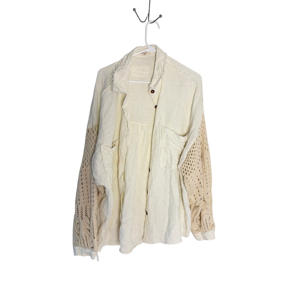 POL Cream Cotton Gauze Button Down Woman Size L SMT1965